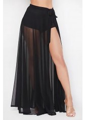 ROTITA High Waist Black Side Slit Mesh Pantskirt