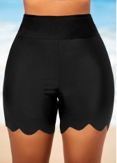 ROTITA Black Wavy Hem High Waisted Swimwear Shorts