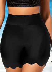 ROTITA Black Wavy Hem High Waisted Swimwear Shorts
