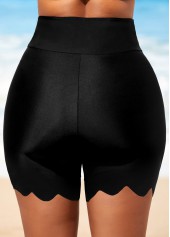 ROTITA Black Wavy Hem High Waisted Swimwear Shorts