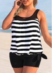 Black plus size,Striped plus size,ROTITA Striped Black Tie Side Plus Size Tankini Top