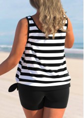 Black plus size,Striped plus size,ROTITA Striped Black Tie Side Plus Size Tankini Top