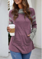 Hooded Collar Kangaroo Pocket Dusty Pink T Shirt