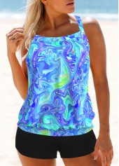 Colorful Print Criss Cross Back Tankini Set