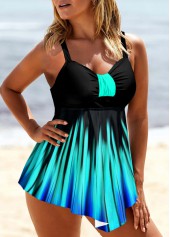 Cyan swimwear,Ombre swimwear,ROTITA Ombre Cyan Asymmetric Hem Swimdress Top