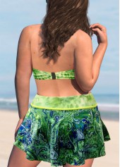 Green plus size,Paisley plus size,ROTITA Plus Size Paisley Print High Waisted Green Bikini Set