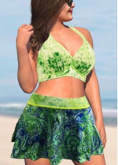 Green plus size,Paisley plus size,ROTITA Plus Size Paisley Print High Waisted Green Bikini Set