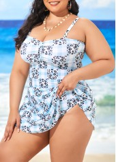 Plaid plus size,Plus Size Leopard Light Blue Plaid Swimdress and Panty