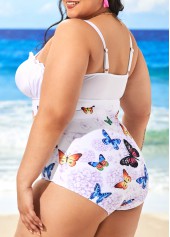 White plus size,Animal Print plus size,Plus Size Butterfly Print White One Piece Swimwear
