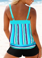 Blue swimwear,Striped swimwear,ROTITA Striped Blue Double Straps Tankini Top