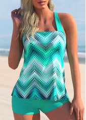 ROTITA Geometric Print Cross Strap Cyan Tankini Set