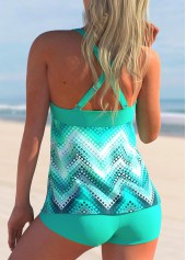 Cyan swimwear,Geometric swimwear,ROTITA Geometric Print Cross Strap Cyan Tankini Set