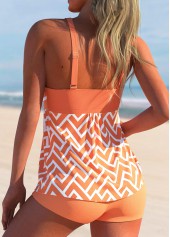 Orange swimwear,Geometric swimwear,ROTITA Geometric Print Wide Strap Orange Tankini Set
