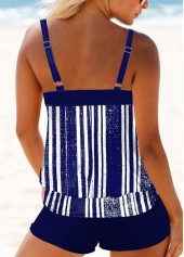 Navy swimwear,Striped swimwear,ROTITA Navy Blue Stripe Print Tankini Set