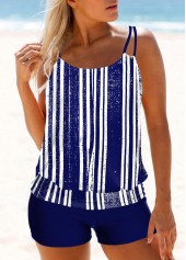 ROTITA Navy Blue Stripe Print Tankini Set