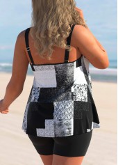 Black plus size,Geometric plus size,ROTITA Plus Size Black Geometric Print Tankini Top
