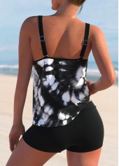 Black swimwear,Tie Dye swimwear,ROTITA Tie Dye Print Black Double Straps Tankini Top