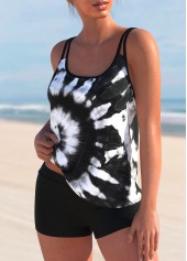 Black swimwear,Tie Dye swimwear,ROTITA Tie Dye Print Black Double Straps Tankini Top