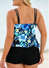 Blue plus size,Plants plus size,ROTITA Plus Size Blue Tropical Print Tankini Top
