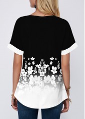 Multi Color tops,Ombre tops,ROTITA Ombre Multi Color Split Neck Short Sleeve Blouse