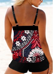 Multi Color swimwear,Tribal swimwear,ROTITA Multi Color Double Straps Floral Print Tankini Top
