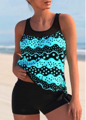 Black swimwear,Geometric swimwear,ROTITA Black Tie Side Polka Dot Tankini Top