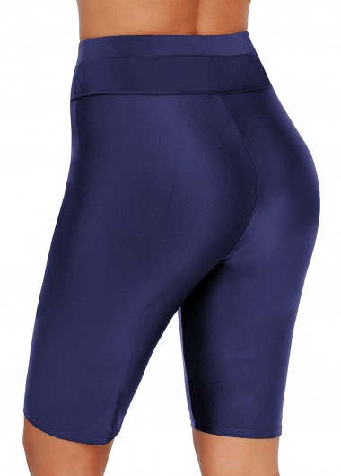 Plain Color swimwear,Drawstring Detail Navy Blue High Waist Swim Shorts