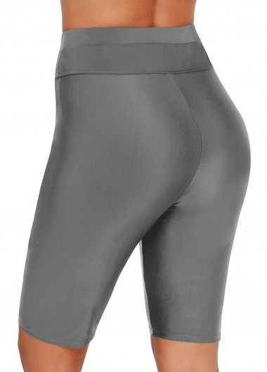 Grey swimwear,Plain Color swimwear,Drawstring Detail Grey High Waist Swim Shorts