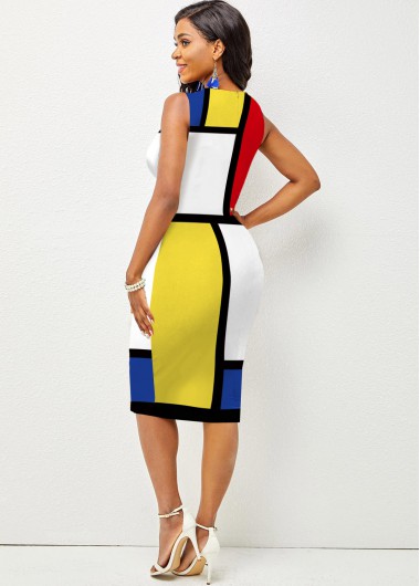 Multi Color dresses,Contrast Color dresses,ROTITA Sleeveless Color Block Round Neck Dress