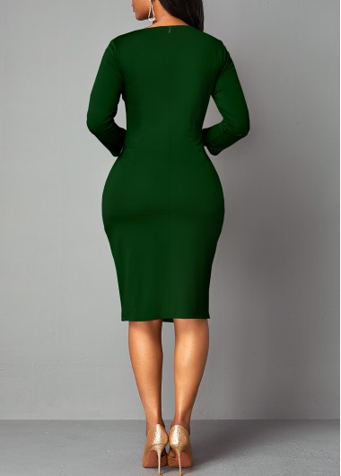 Olive Green dresses,Geometric dresses,ROTITA 3/4 Sleeve Geometric Print Bodycon Dress