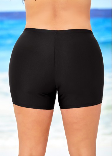 Black plus size,Plain Color plus size,ROTITA Plus Size High Waisted Black Swimwear Shorts