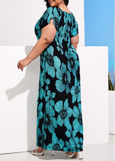 Turquoise plus size,Floral plus size,Plus Size Turquoise Floral Print Dress