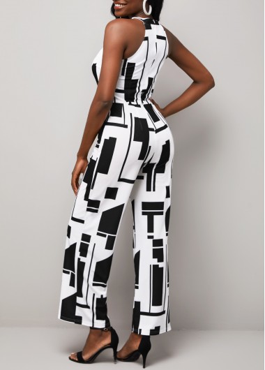 Geometric jumpsuits & rompers,ROTITA Hot Drilling Halter Geometric Print Color Block Jumpsuit