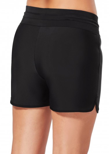 Black swimwear,Plain Color swimwear,ROTITA Mid Waist Black Drawstring Detail Swim Shorts