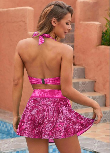Hot Pink swimwear,Paisley swimwear,ROTITA Rose Red High Waist Paisley Print Bikini Set