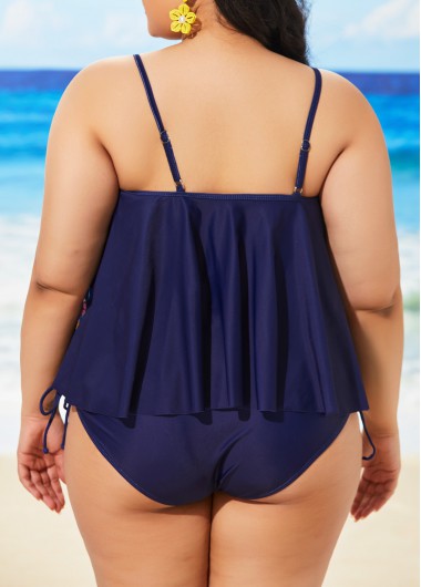 Navy plus size,Animal Print plus size,ROTITA Plus Size Spaghetti Strap Navy Blue Tankini Set