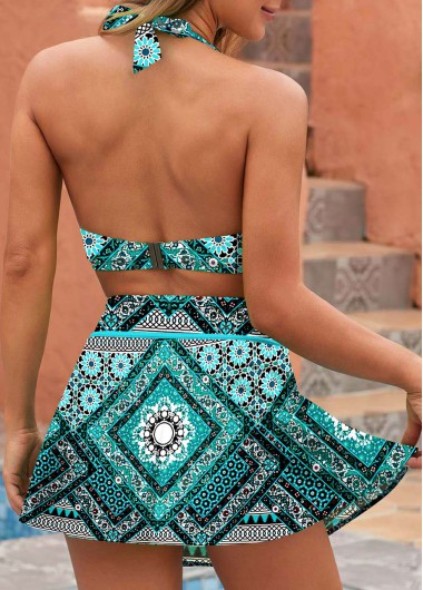 Cyan swimwear,Tribal swimwear,ROTITA Tribal Print Cyan High Waisted Bikini Set