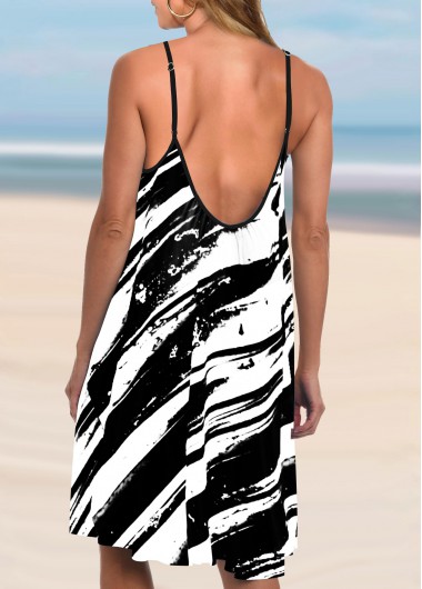 Multi Color swimwear,Geometric swimwear,ROTITA Color Block Spaghetti Strap Geometric Print Cover Up Dress