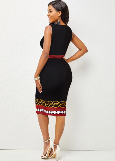 Multi Color dresses,Tribal dresses,Party dresses,Elegant dresses,ROTITA Round Neck Multi Color Tribal Print Sleeveless Dress
