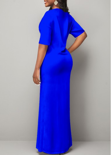 Royal Blue dresses,Tribal dresses,ROTITA V Neck Tribal Print Royal Blue Maxi Dress