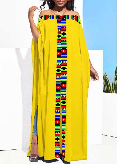 Yellow tops,Tribal tops,ROTITA Tribal Print Yellow Off Shoulder Blouse