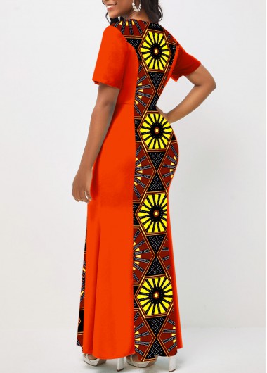 Orange dresses,Tribal dresses,ROTITA Tribal Print V Neck Orange Mermaid Dress