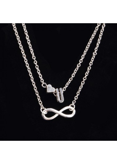 Silvery White jewelry,Layered Silver Letter and Heart Design Anklet