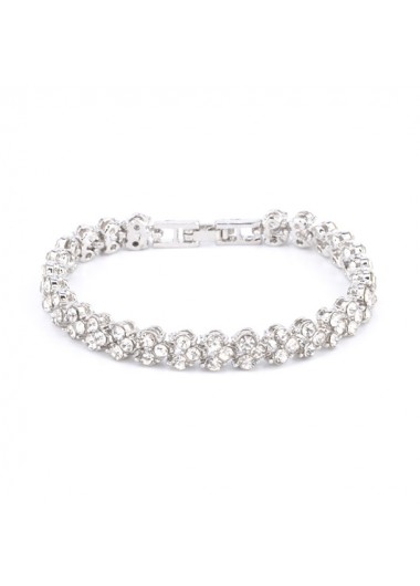Silvery White jewelry,Rhinestone Design Silver Metal Detail Bracelet