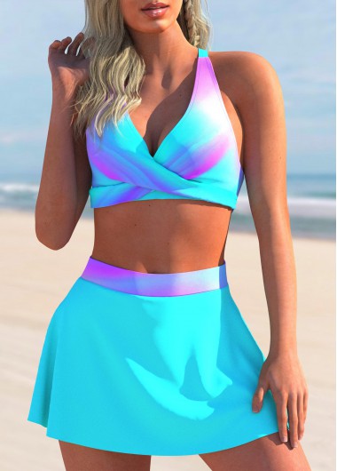 Cyan swimwear,Dazzle Colorful swimwear,ROTITA Colorful Print High Waisted Cyan Bikini Set