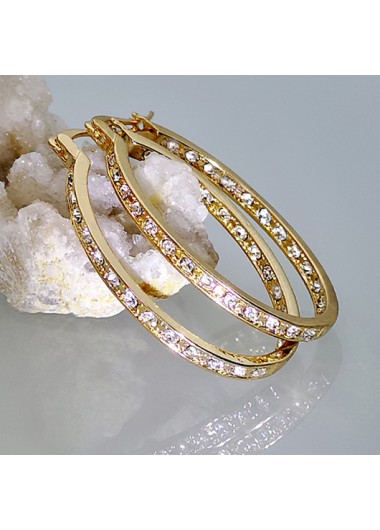 Gold jewelry,Rhinestone Design Gold Circle Detail Earrings
