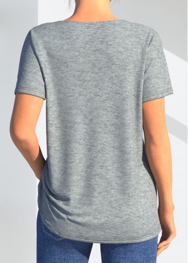 Light Grey Marl tops,Plain Color tops,ROTITA Lace Stitching Grey Marl Crinkle Chest T Shirt