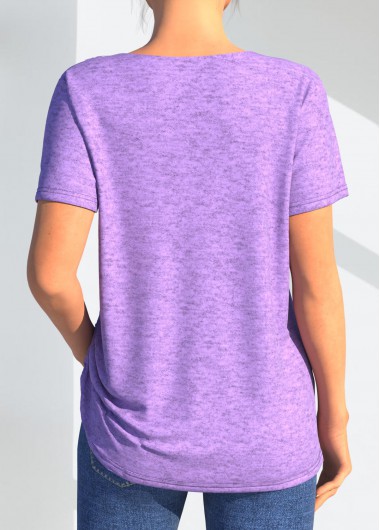 Light Purple tops,Plain Color tops,ROTITA Crinkle Chest Lace Stitching Light Purple T Shirt