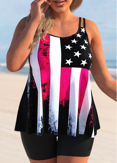 ROTITA American Flag Print Plus Size Double Straps Tankini Top | Rotita ...