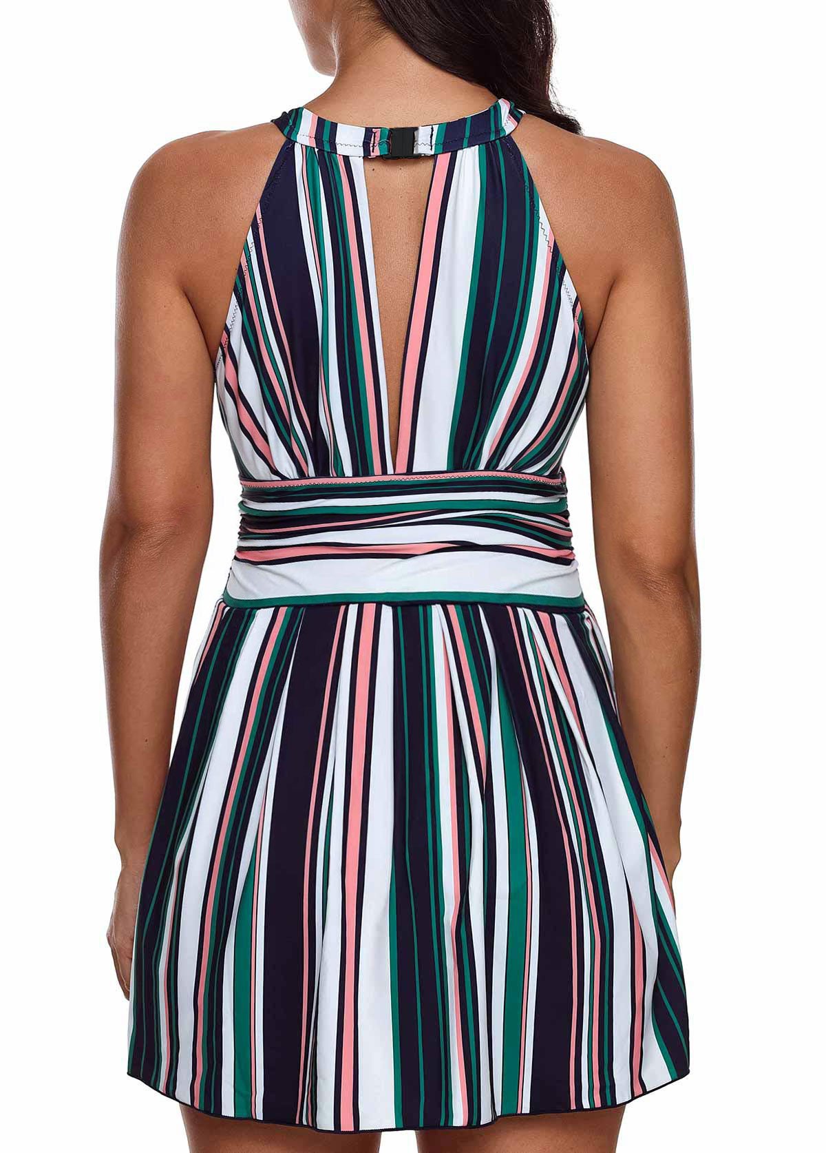 ROTITA Bib Neck Striped Swimdress and Shorts USD 33.98